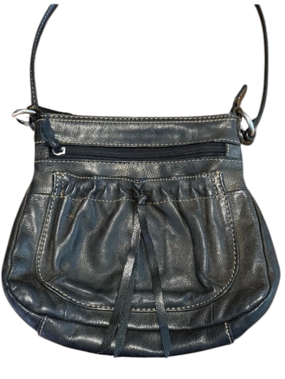 FOSSIL Black Leather Crossbody Bag Purse Zipper Closure